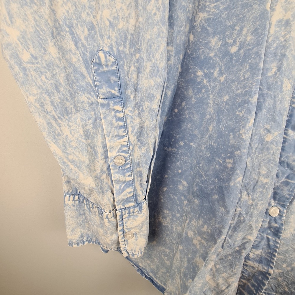 Zara‎ Sky Blue Tie Dye Button Down Poplin Shirt Long Sleeve Size L Women's Style - Picture 3 of 8